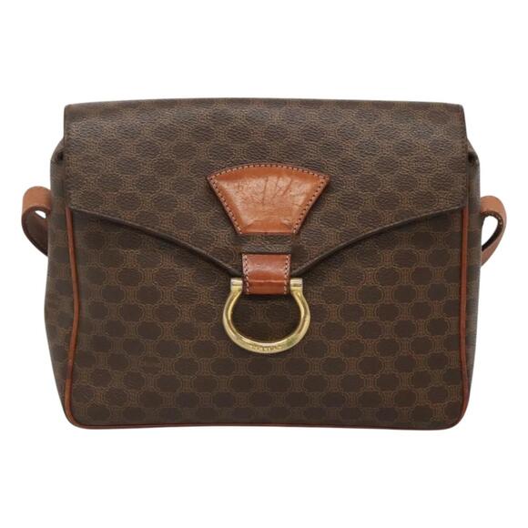 CELINE Macadam Canvas Shoulder Bag Pvc Leather Brown Gold - Picture 2 of 12